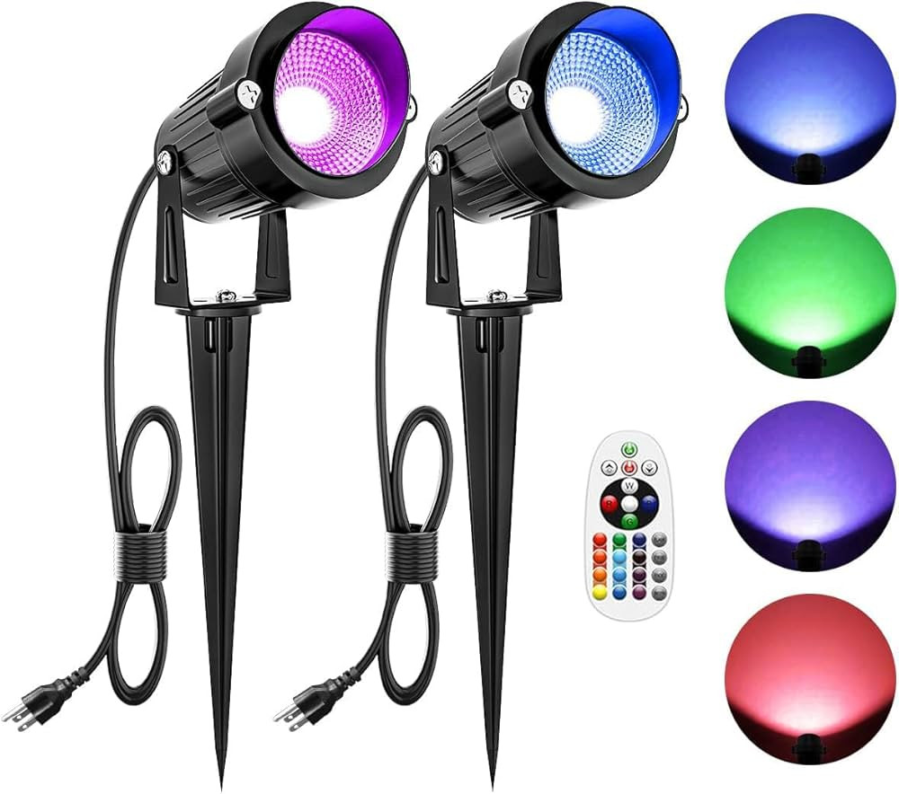 ZUCKEO 10W RGB Color Changing Landscape Lights, Outdoor Waterproof LED Spotlights with Remote & P... | Amazon (US)