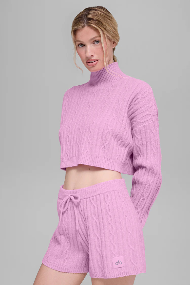 Cable Knit Cropped Winter Bliss Turtleneck Long Sleeve | Alo Yoga (US)