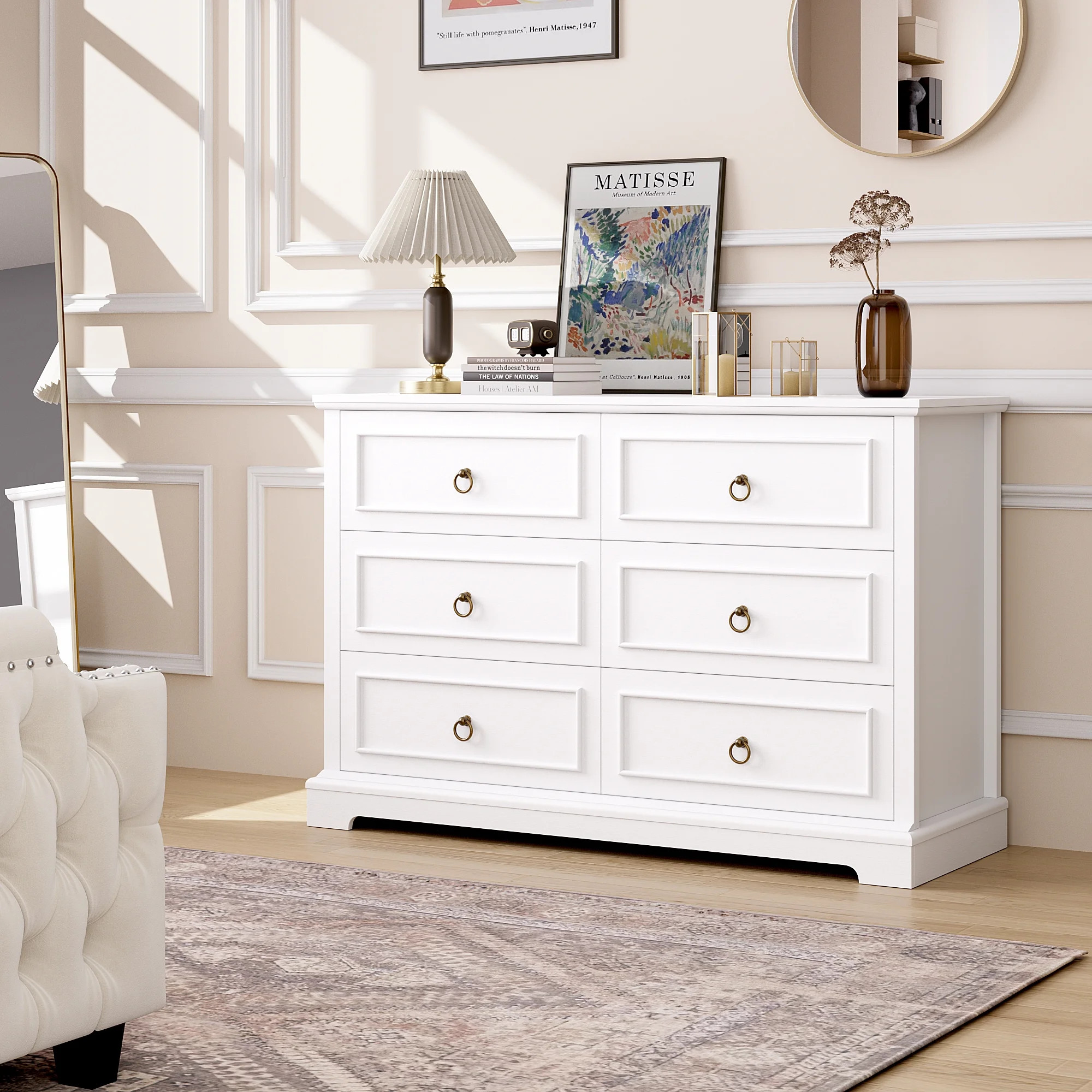 Homfa 6 Drawers Dresser for Bedroom, 47.2'' Wide Modern Chest of Drawers Storage Cabinet for Livi... | Walmart (US)