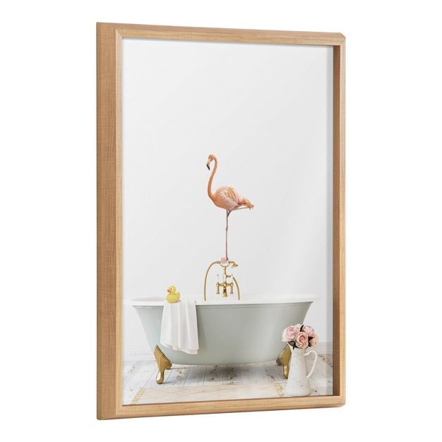 18" x 24" Blake Flamingo Cottage Bathroom by Amy Peterson Art Studio Framed Printed Glass Natural... | Target