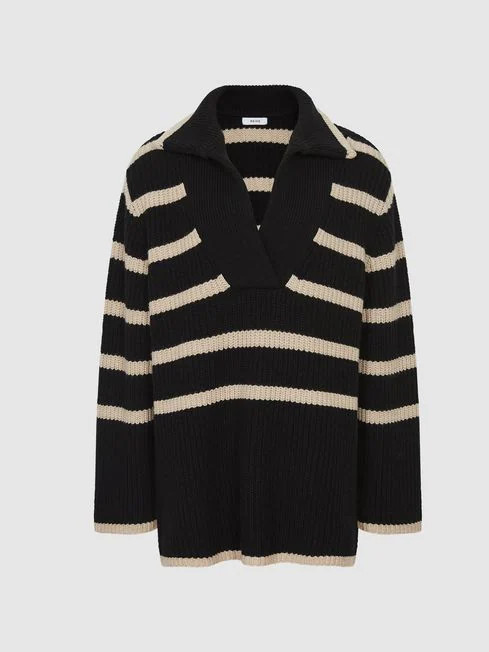 Striped Knitted V-Neck Jumper | Reiss US