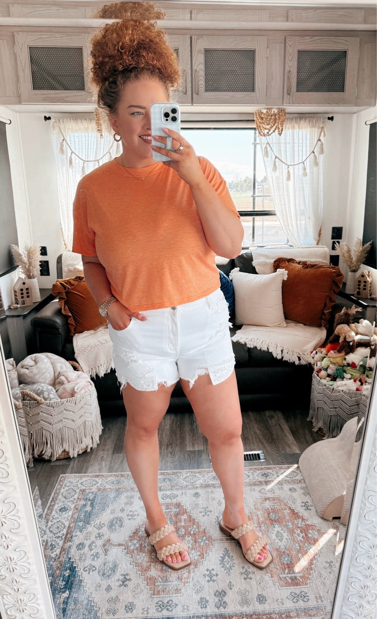 Easy sunny day outfit that feels light, bright, and effortless ☀️🧡 orange crop top | amazon fashion | white shorts outfit | american eagle shorts | beige braided sandals | amazon sandals | summer casual outfit | bright summer outfit | easy everyday outfit | warm weather outfit idea | comfy cute outfit | effortless summer style | vacation ready outfit | neutral sandals outfit | laid back summer look ✨

#LTKootd #LTKgrwm #LTKdayinmylife
