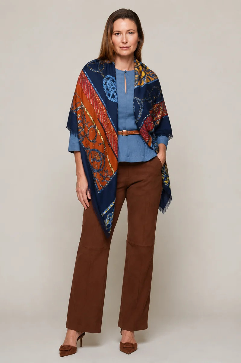 Dania Tassel Print Scarf - Blue | Benaar La