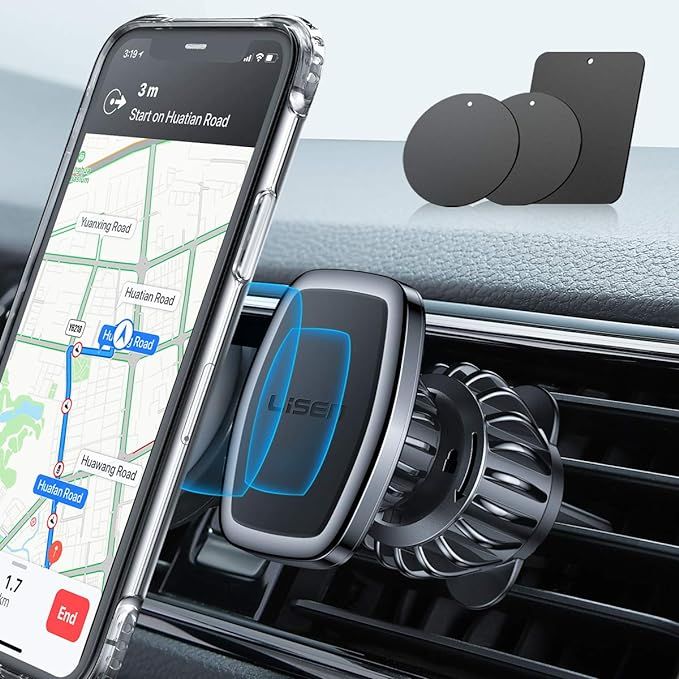 LISEN Phone Holder Car, [Upgraded Clip] Magnetic Phone Mount [6 Strong Magnets] Car Phone Mount [... | Amazon (US)