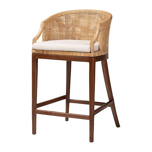 bali & pari Lumajang Bohemian Rattan Bar Stool with Acacia Wood Base | HSN