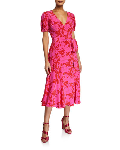 Tanya Taylor Dorothy Printed Short-Sleeve Wrap Dress | Neiman Marcus