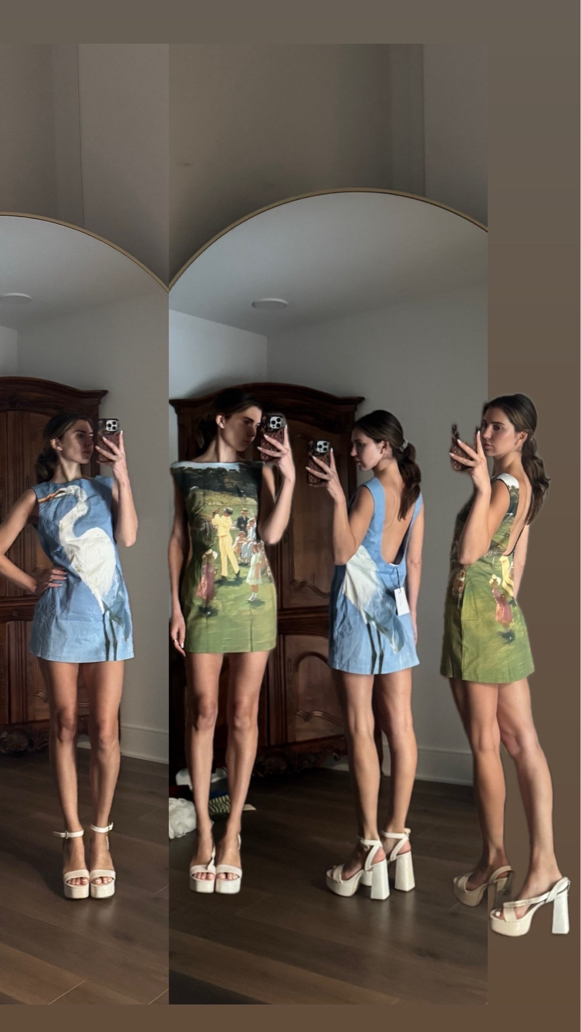 hang painted dresses are so sick 😍 im obsessed ! wearing size small in the blue and XS in the green. Shoes run true to size