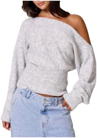 Milumia Women's Off The Shoulder Sweater Long Sleeve Cinched Waist Fall Knit Tops Knitwear | Amazon (US)