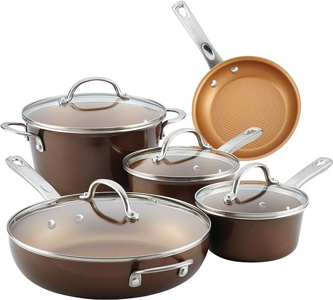 Ayesha Curry Home Collection Nonstick Cookware Pots and Pans Set, 9 Piece, Brown Sugar | Amazon (US)