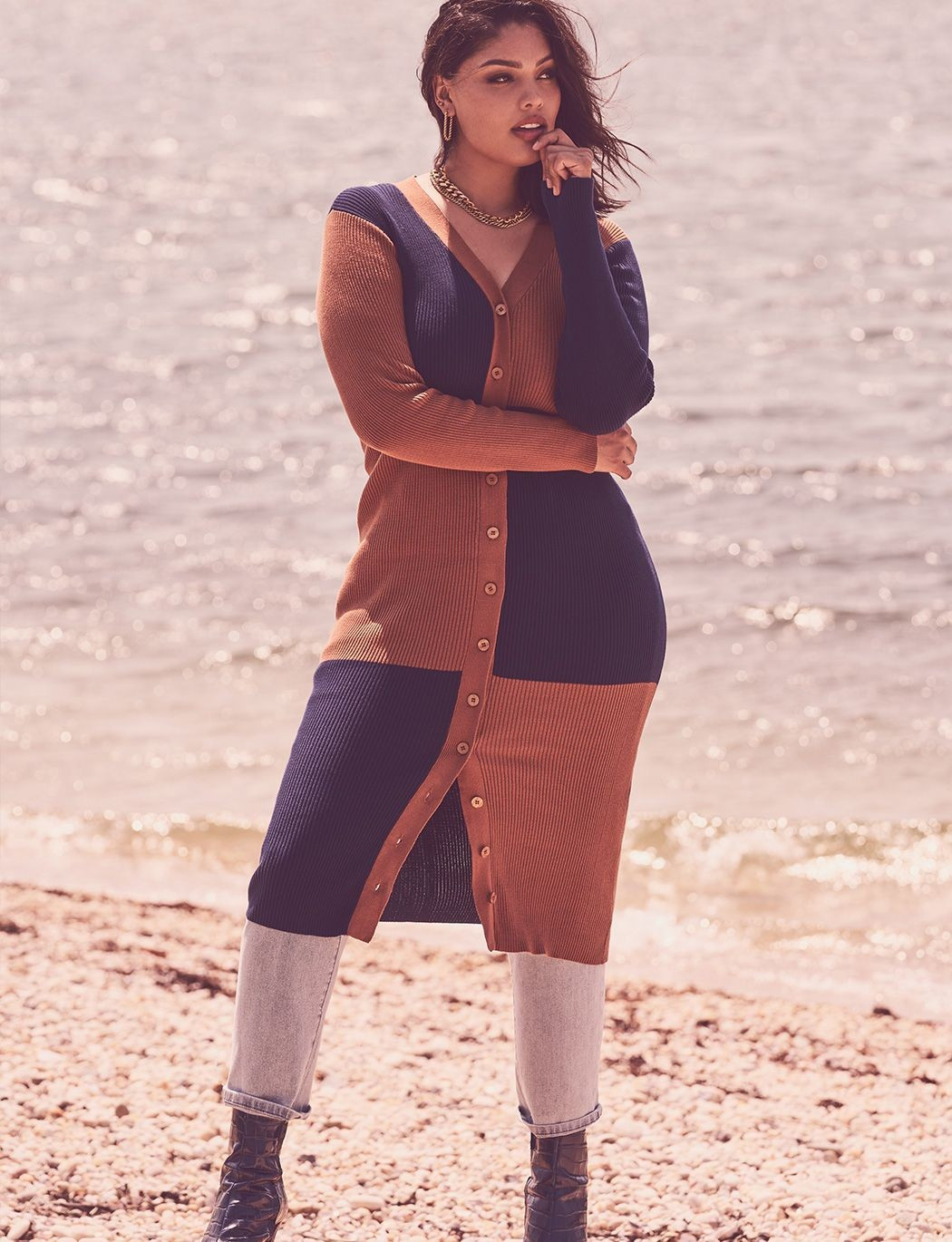 Colorblock Sweater Cardigan Dress | Eloquii