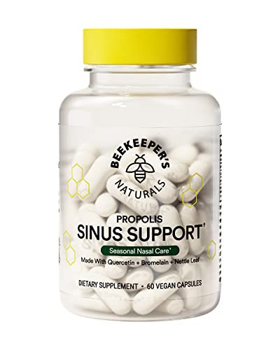 Beekeeper's Naturals All Natural Sinus Support for Adults, Seasonal Nasal Care Relief with Propolis, Quercetin, Bromelain, Nettle Leaf, & Vegan Capsule, Blocks or Suppresses Histamine, 60 ct | Amazon (US)