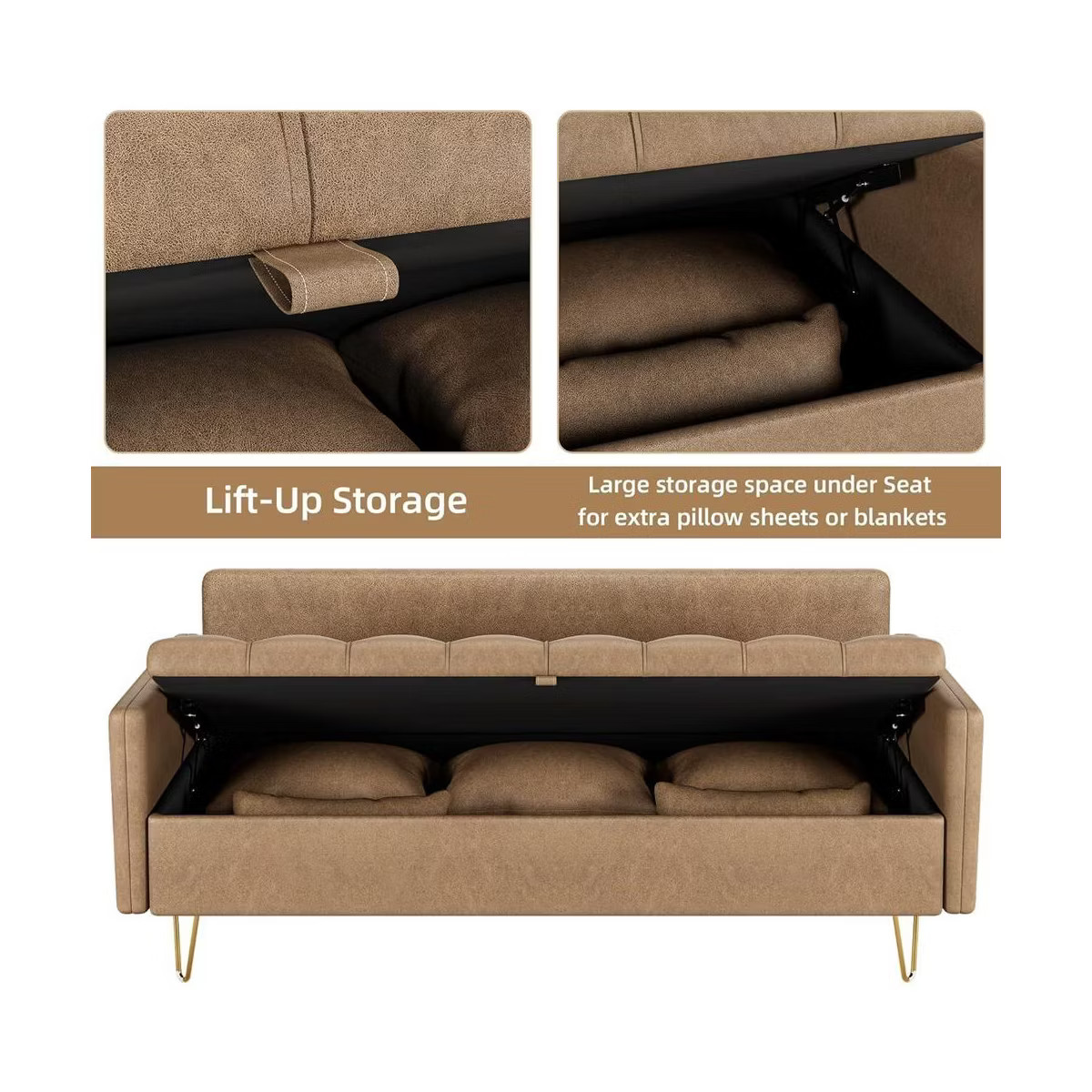 67”W Comfortable Faux Leather Sofa, Modern Couch with Hand Stitched, Solid Wood Frame and Gold ... | Target