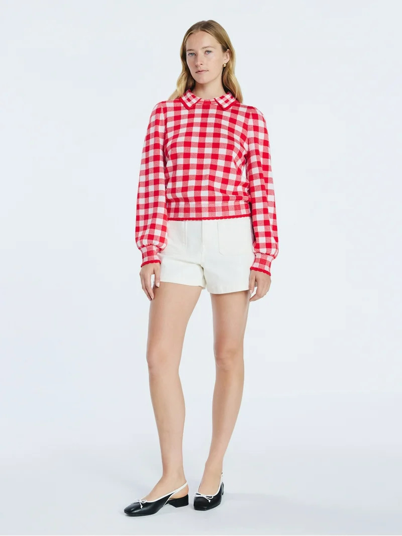 Free Assembly Women's Collared Sweater with Long Puff Sleeves, Midweight, Sizes XS-XXL | Walmart (US)