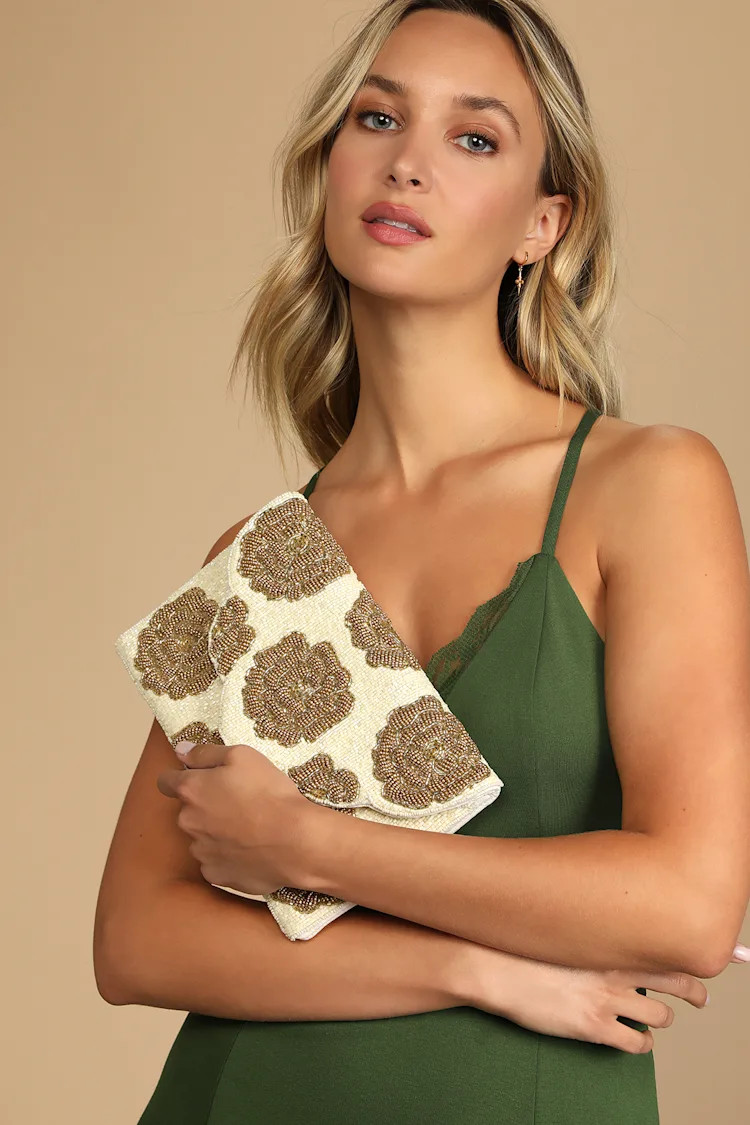 Hand-Picked White and Gold Beaded Clutch | Lulus (US)