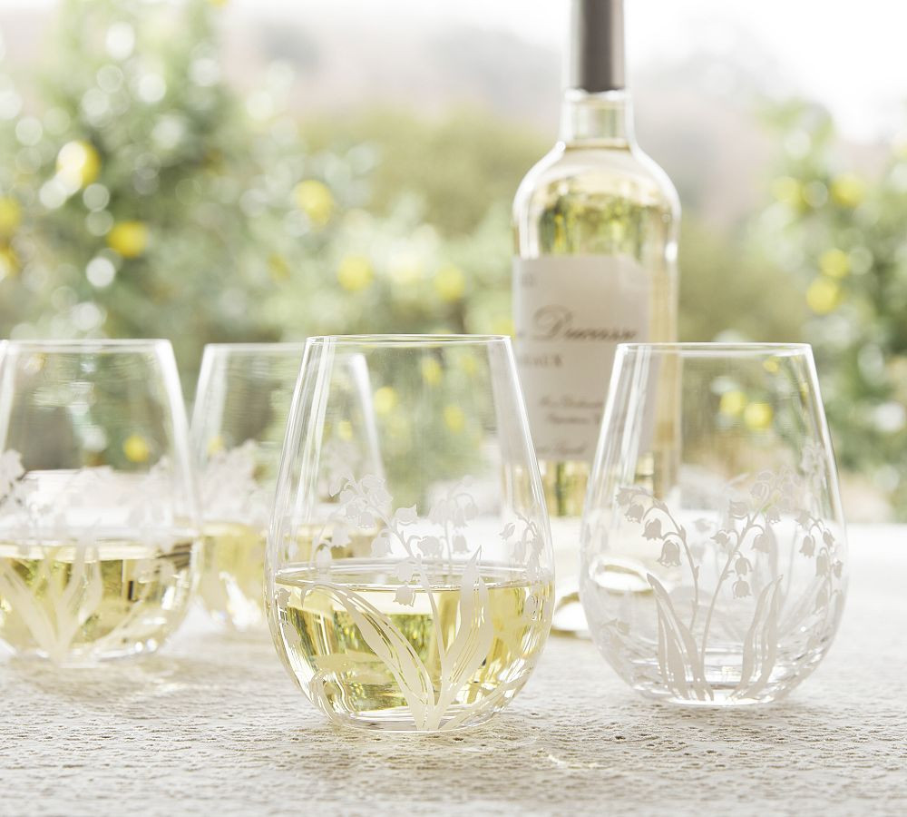 Monique Lhuillier Lily of the Valley Stemless Wine Glasses - Set of 4 | Pottery Barn (US)