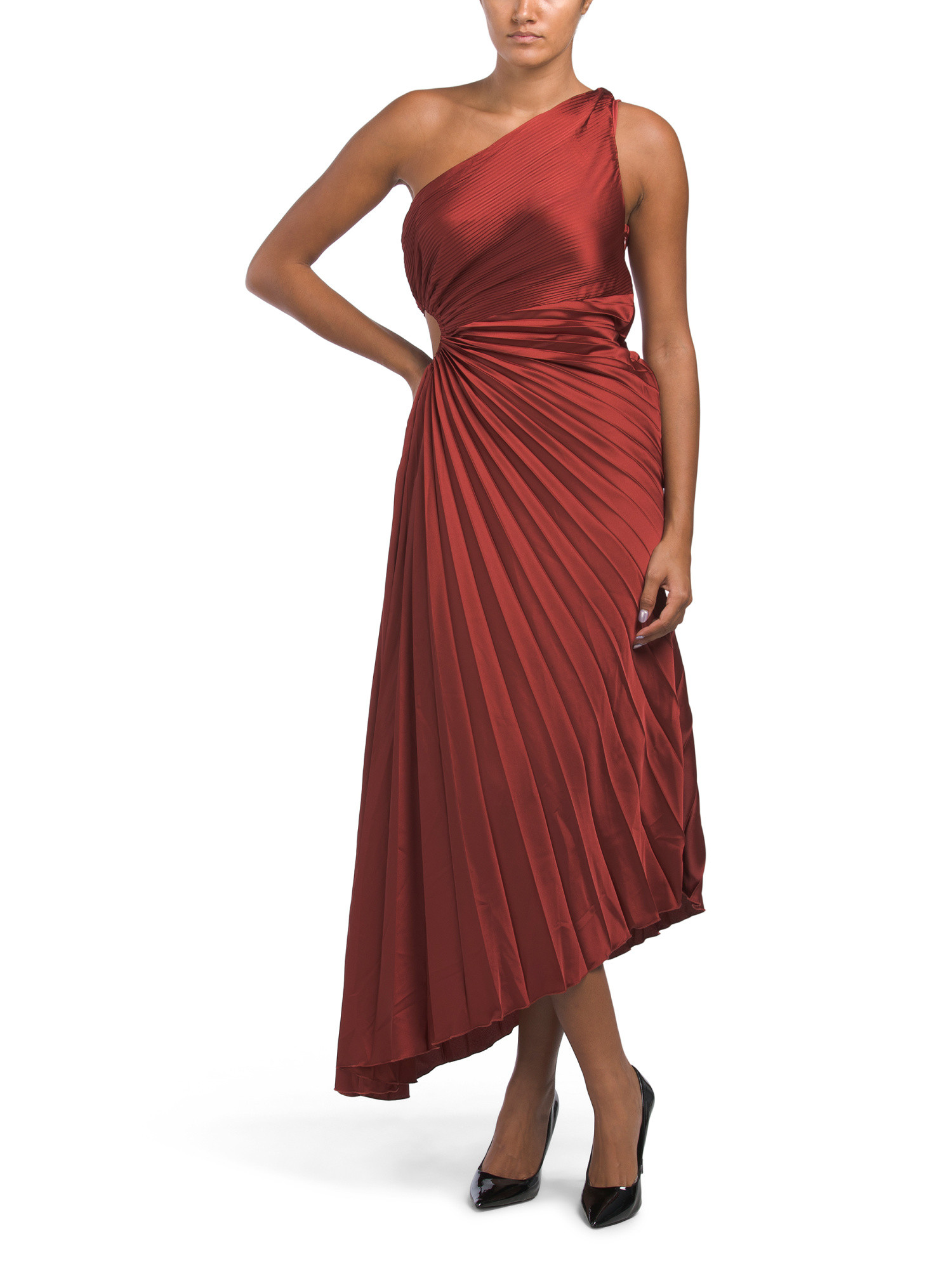 Pleated One Shoulder Asymmetrical Hem Dress | Marshalls