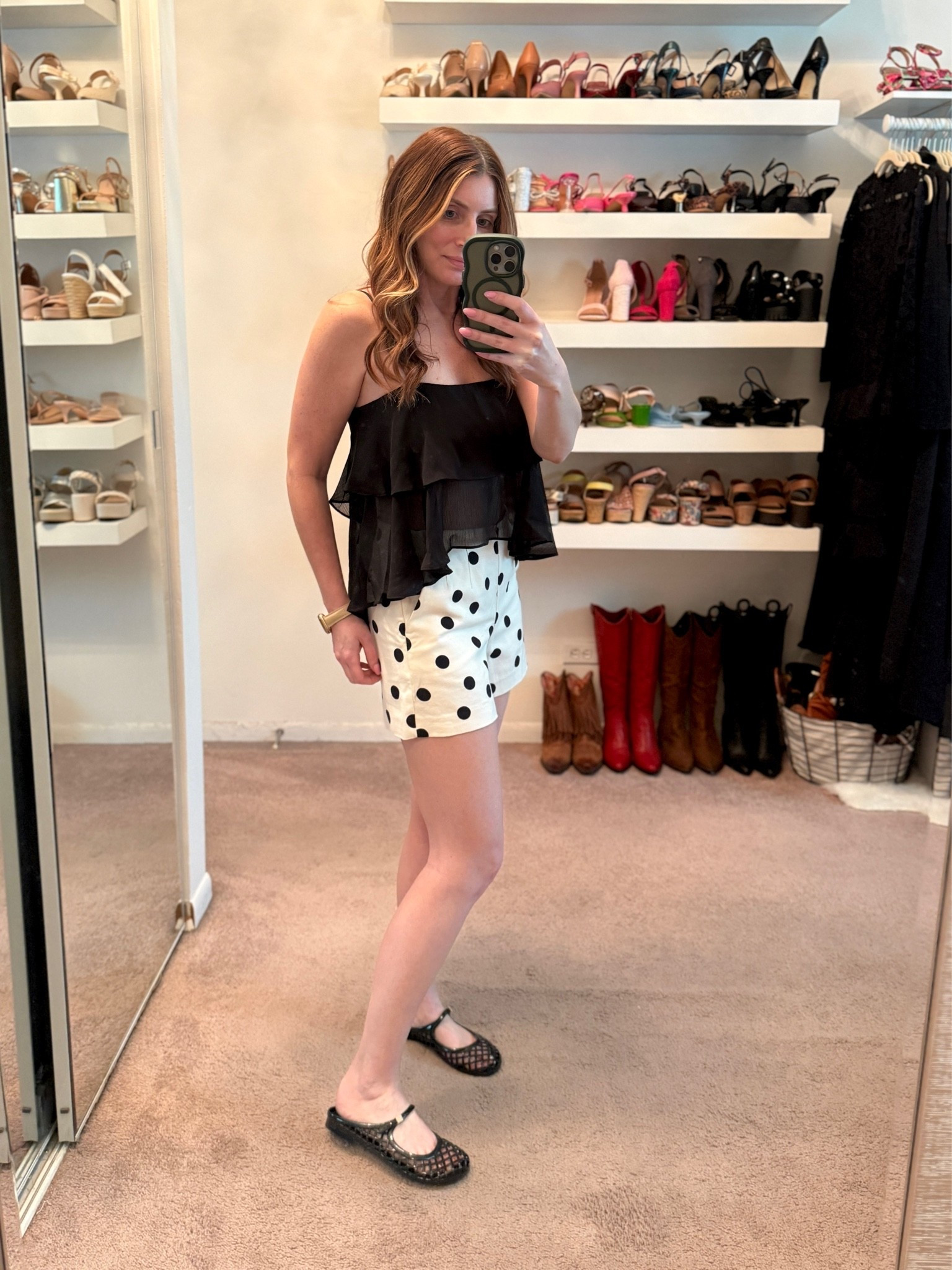 Casual summer outfit

Macy’s flowy top (size small)
Macy’s polka dot shorts (size 2)
Jelly sandals

The cutest cream & black polka dot shorts for summer, easy summer outfit, date night outfit, on sale

#LTKootd #LTKSaleAlert #LTKSeasonal