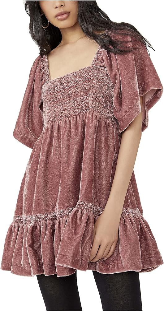 Free People Easy to Love Velvet Mini Dress Dried Currant XS (Women's 0-2) | Amazon (US)