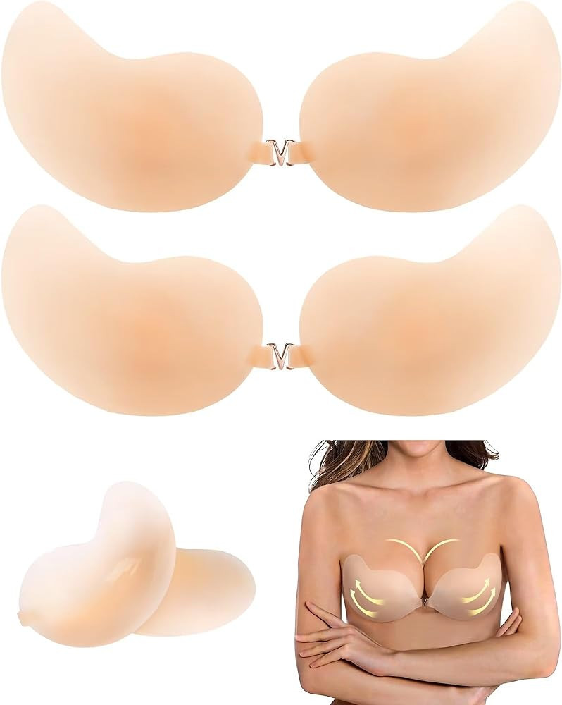 APOWUS Sticky Bra Ultra Thin New 2023, Adhesive Invisible 2 Pairs Strapless Backless Bras Silicon... | Amazon (US)