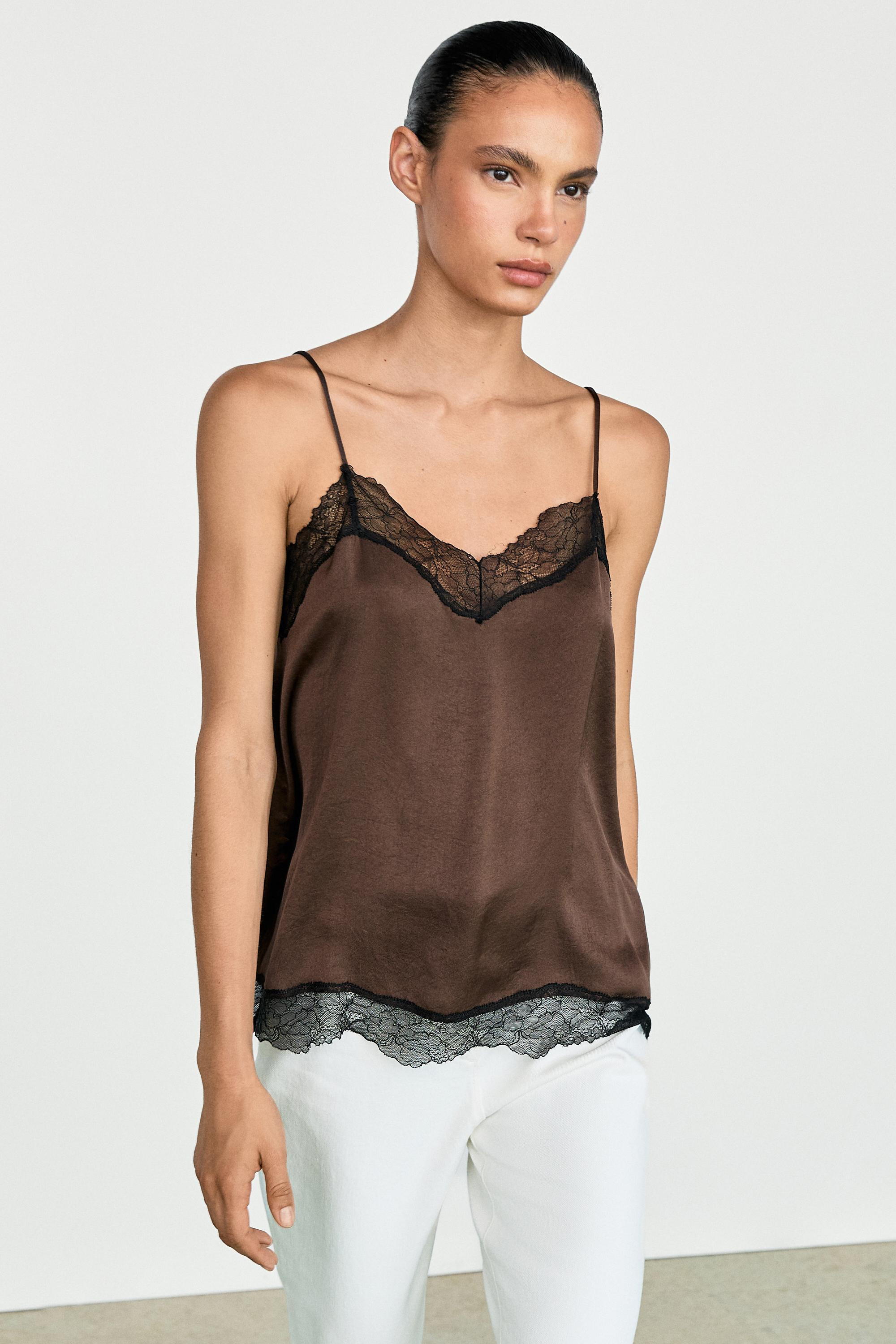 Contrast lace camisole top | Massimo Dutti UK