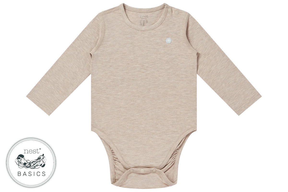 Basics Bamboo Cotton Long Sleeve Onesie - Warm Taupe | Nest Designs
