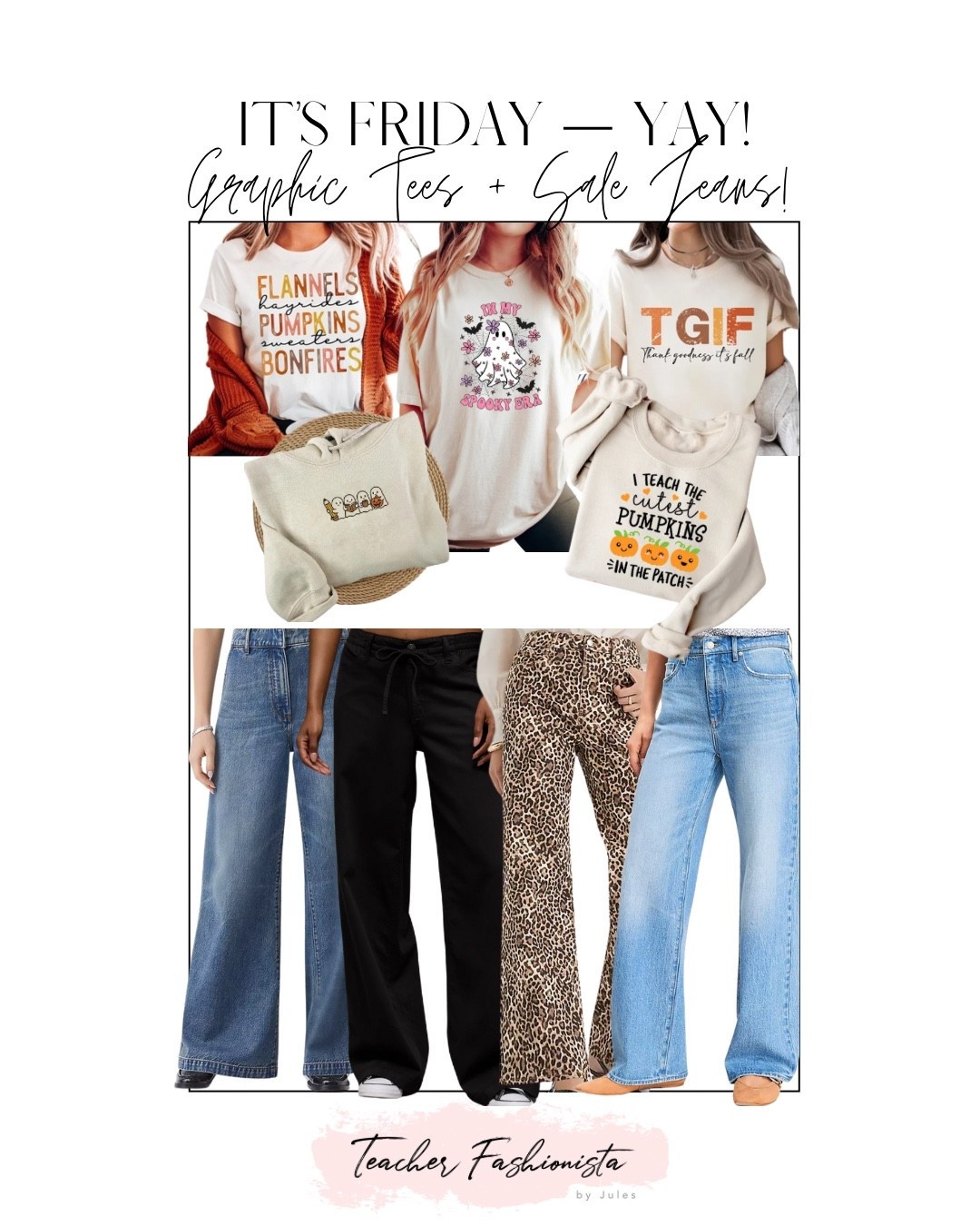 Fall graphic tshirts for teachers or gals who love fall to wear with chunky cardigans and your favorite jeans! I also rounded up some jeans that are on sale😍 🍂 

#LTKFindsUnder50 #LTKSeasonal #LTKSaleAlert