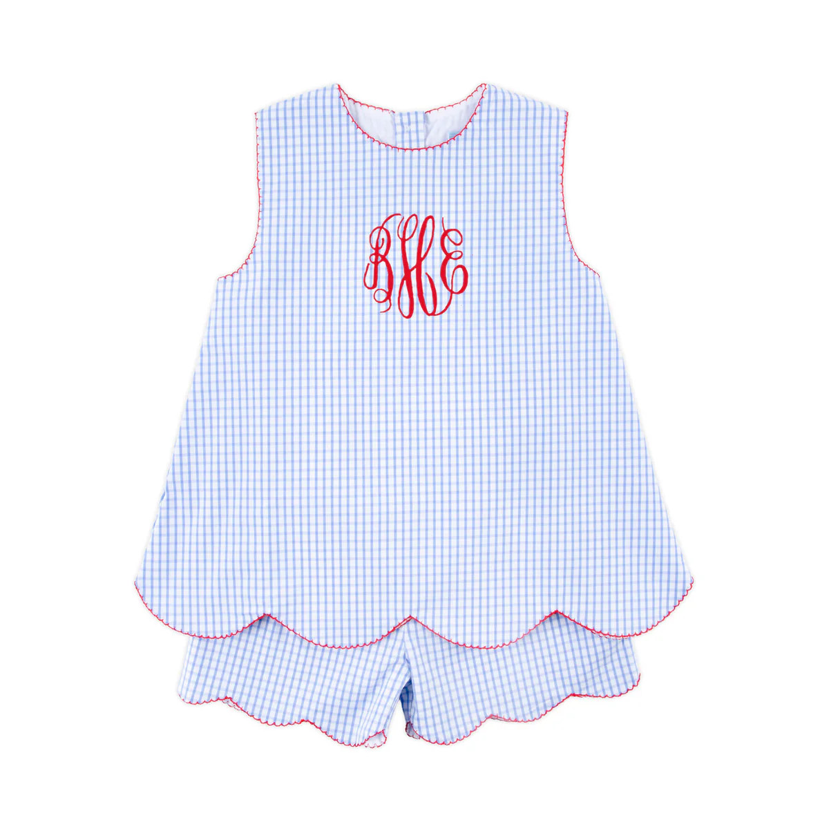 Blue Windowpane Scalloped Short Set | Classic Whimsy