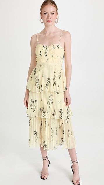 Yellow Floral Silhouette Midi Dress | Shopbop