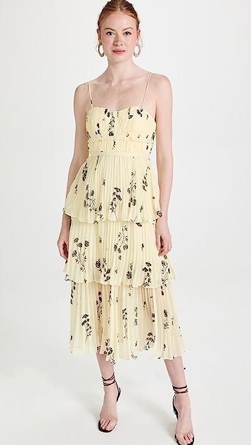 Yellow Floral Silhouette Midi Dress | Shopbop