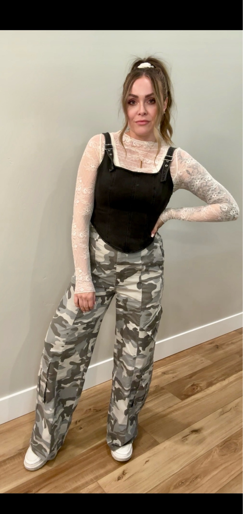 Size M in lace top 
Size M in corset
Size M in camo pants

#LTKStyleTip #LTKShoeCrush