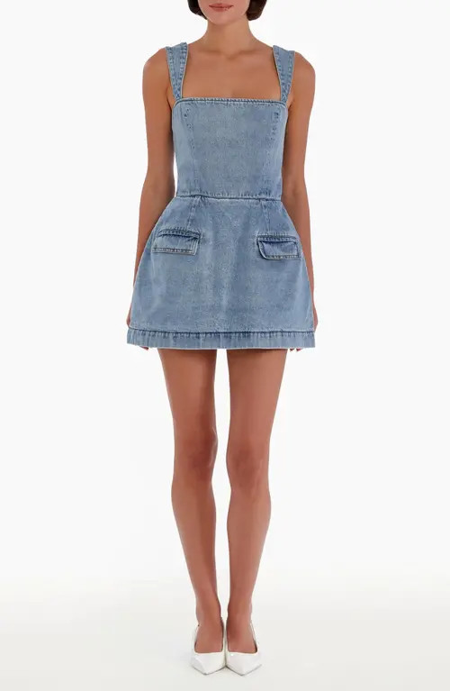 Amanda Uprichard Bethany Denim Skort Romper in Destiny Wash at Nordstrom, Size X-Large | Nordstrom