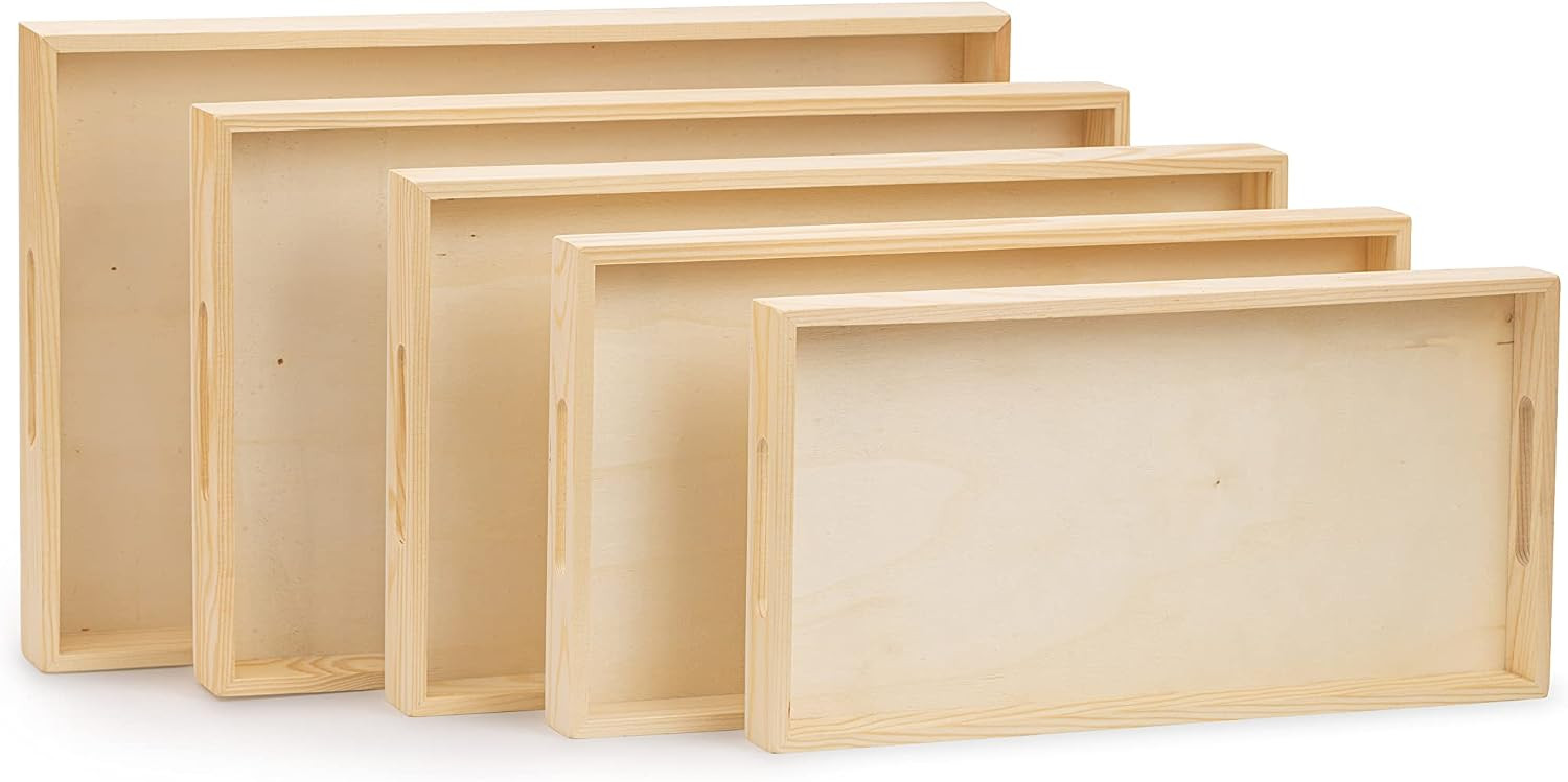 Wooden Tray/Wood Trays | Serving Tray with Handles, Unfinished Large/Small - Montessori Crafts, Decor, Paint Craft Crates, Food, Kitchen Coffee Set [Bandejas de Madera para Desayuno]… | Amazon (US)