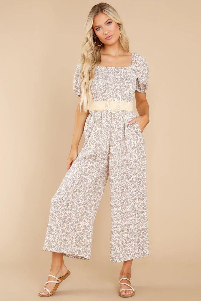 Meet You There Taupe Multi Print Jumpsuit | Red Dress 