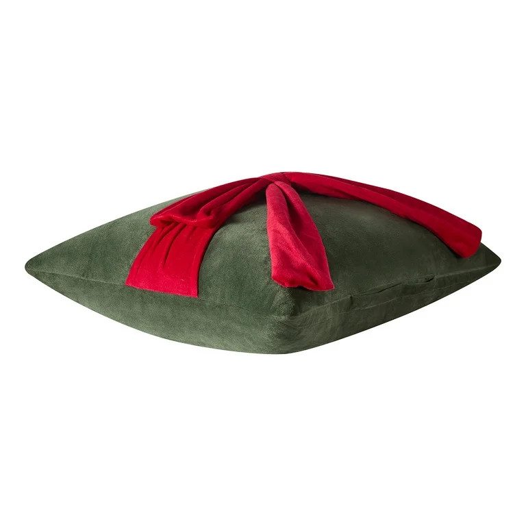 My Texas House 20" x 20" Green/Red Velvet Bow Decorative Pillow | Walmart (US)