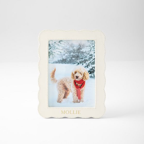 Scalloped Leather Frame, 5x7, Vertical, White | Mark and Graham