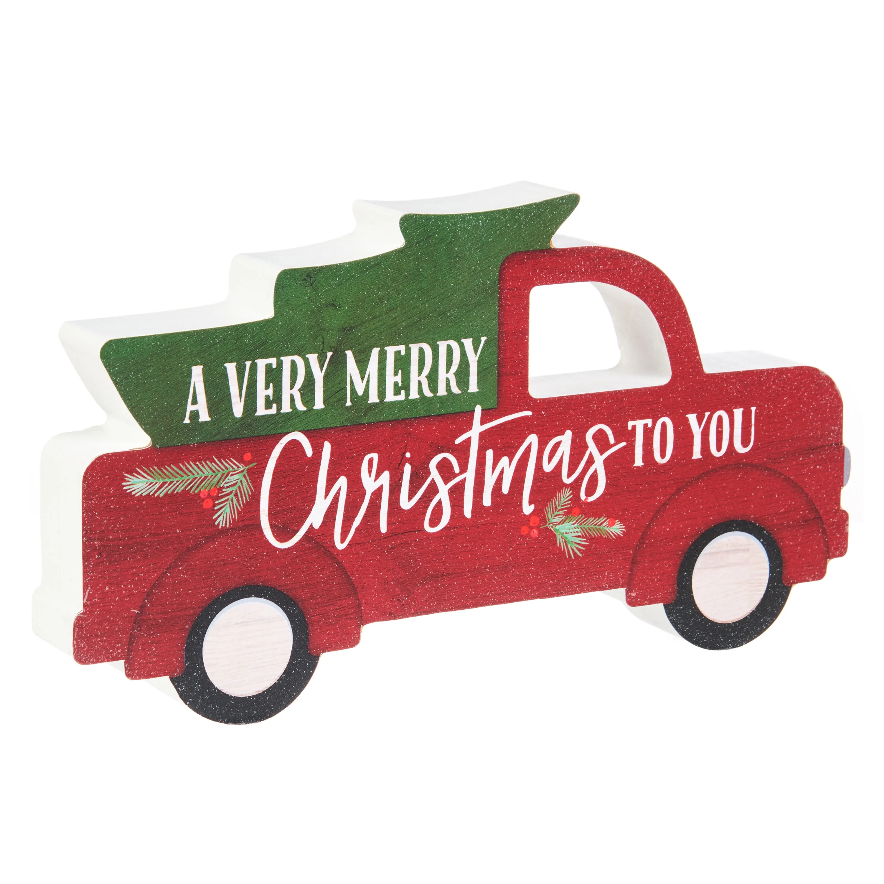 Holiday Time Christmas Red Truck Tabletop Wood Block Sign, 5-inch | Walmart (US)