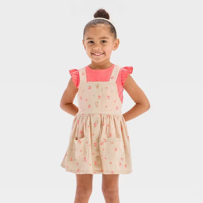 Toddler Girls' Dress Set - Cat & Jack™ Pink 12M: Floral T-Shirt & Skirtall, Cotton Blend, Machine Washable, 2-Piece Outfit | Target
