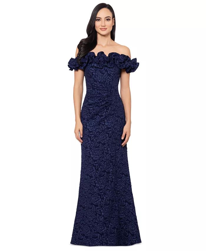 Women's Off-The-Shoulder Floral Brocade Gown | Macy's