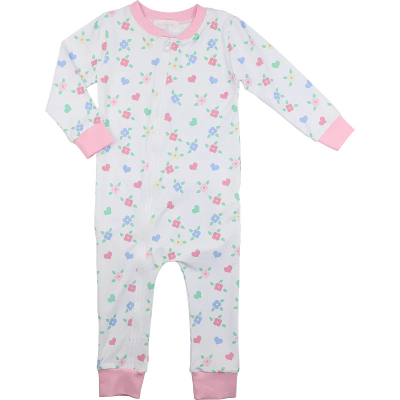 Flower And Heart Print Knit Zipper Pajamas | Cecil and Lou