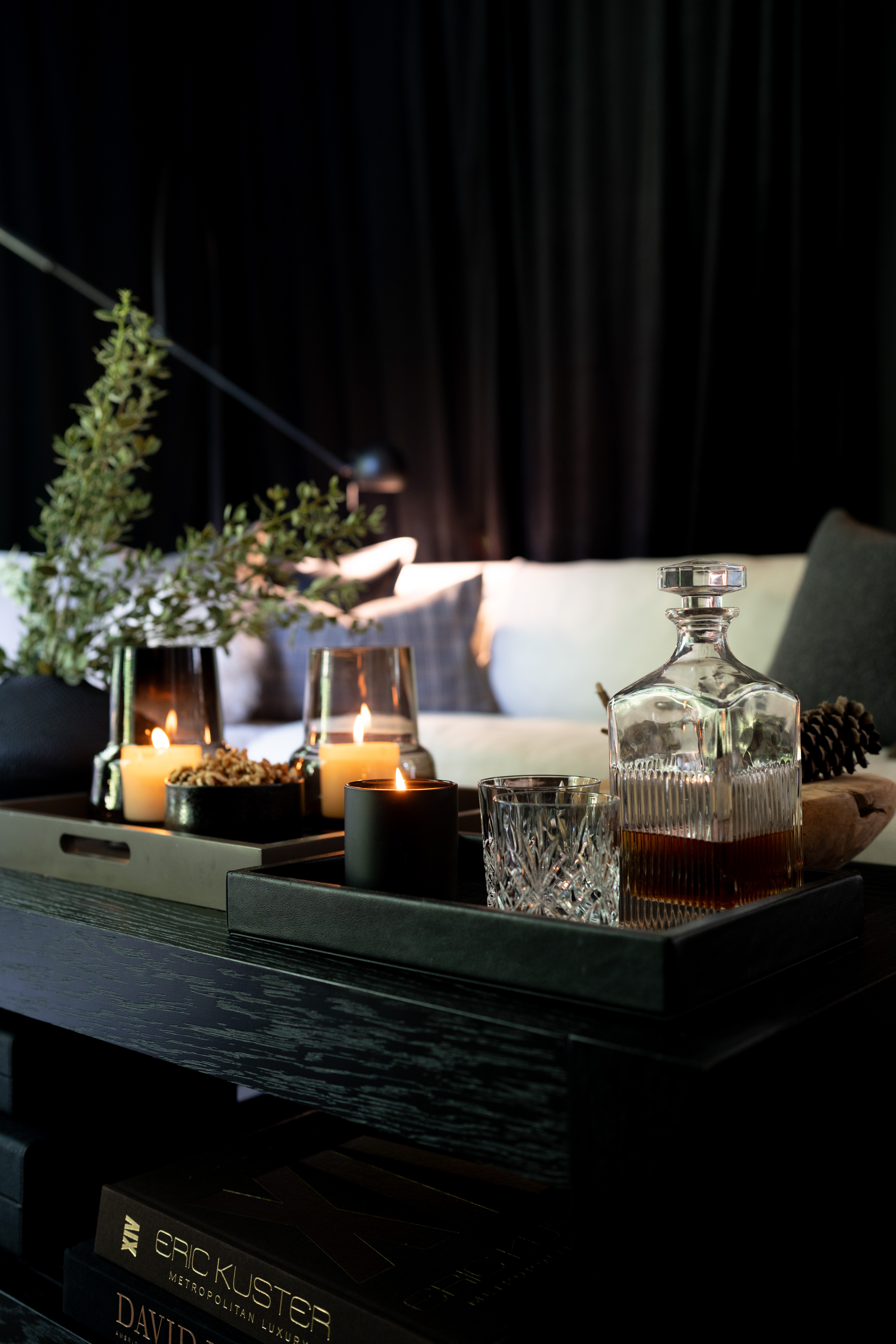 Just poured a little something strong, lit the candles, and let the mood take over. There’s seriously nothing like fall nights in a cozy modern living room surrounded by soft textures, rich woods, and just the right amount of drama! XxV 

 #LTKSeasonal #LTKHome #LTKStyleTip