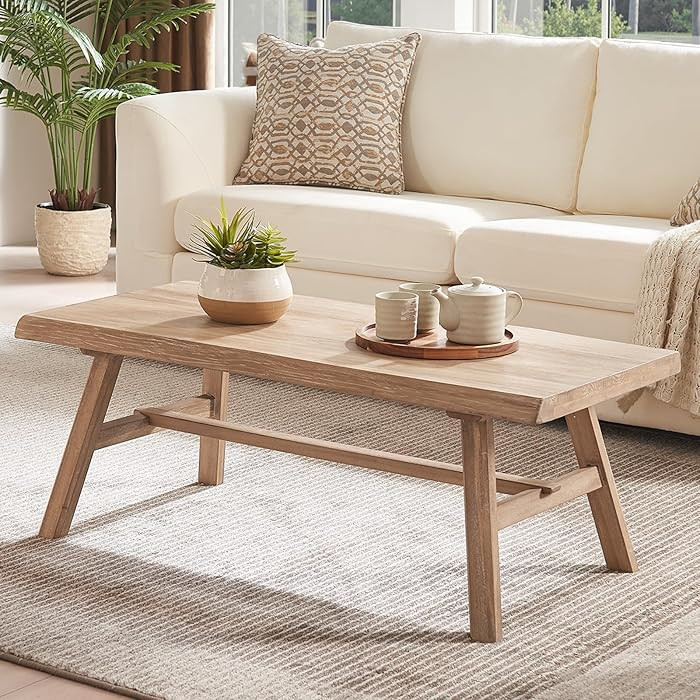 Wnutrees 43" Farmhouse Solid Wood Coffee Table, Rustic Rectangular Center Table for Living Room, ... | Amazon (CA)