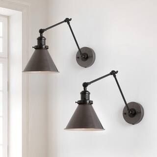 LNC Black Swing Arm, 1-Light Grey Bell Modern Swing Arm Plug-In Wall Sconce Desk Lamp Hardwired B... | The Home Depot