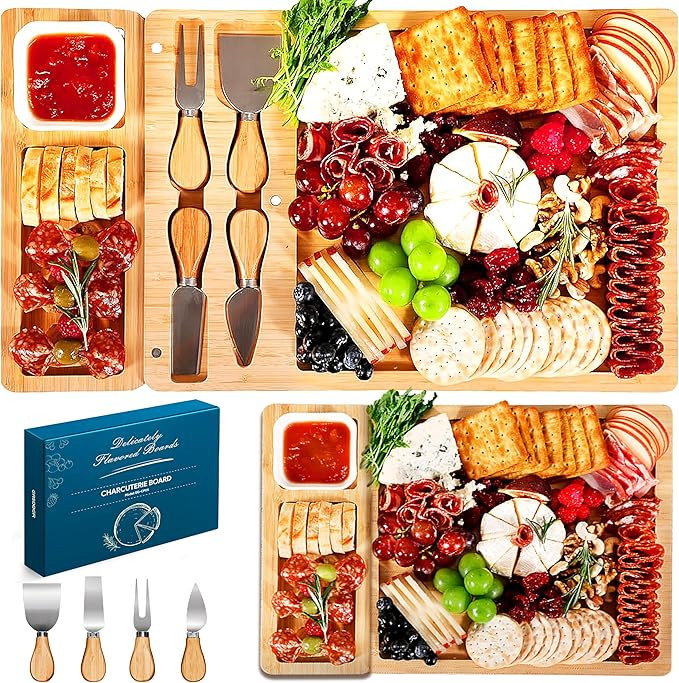 Easoger Large Bamboo Charcuterie Boards, Cheese Board and Knife Set - Unique Housewarming, Weddin... | Amazon (US)