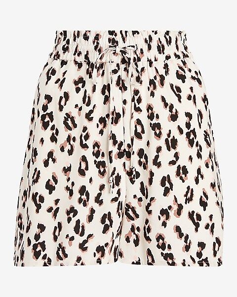 High Waisted Soft Leopard Drawstring Shorts | Express