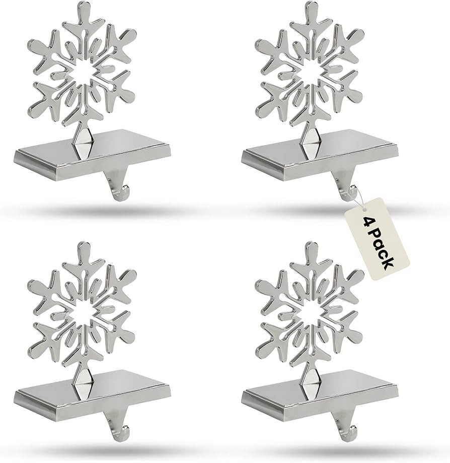 Iconikal 4-Pack Chrome Snowflake Christmas Metal Weighted Stocking Holders for Mantle, Holiday Fi... | Amazon (US)