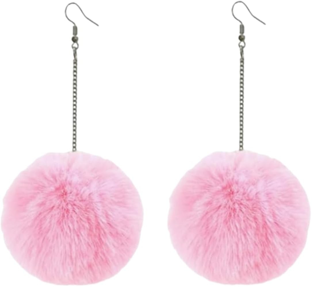 Pom Pom Ball Earrings Handmade Faux Fur Fluffy Earrings for Women Winter Jewelry Valentine's Day ... | Amazon (US)