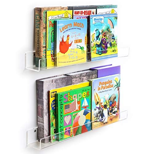 Acrylic 2 Packs Invisible Floating Bookshelves 24 inches ,Kids Clear Wall Bookshelves Display Book S | Amazon (US)