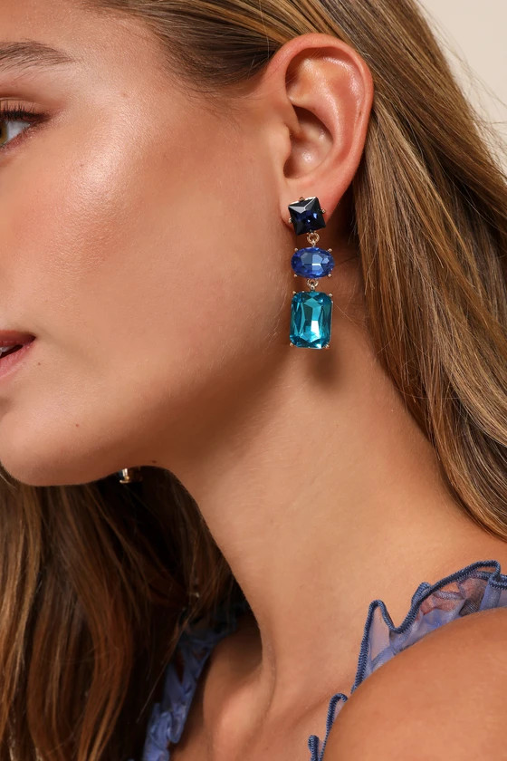 Vibrant Persona Blue Rhinestone Statement Drop Earrings | Lulus