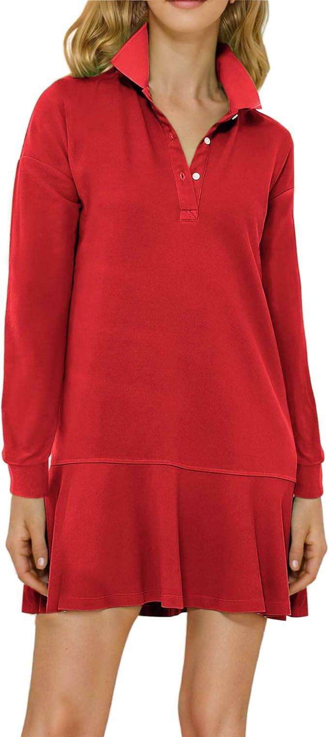 Polo Dress for Women Long Sleeve Ruffle Hem Golf Tennis Workout Dress Fall Mini Dresses | Amazon (US)