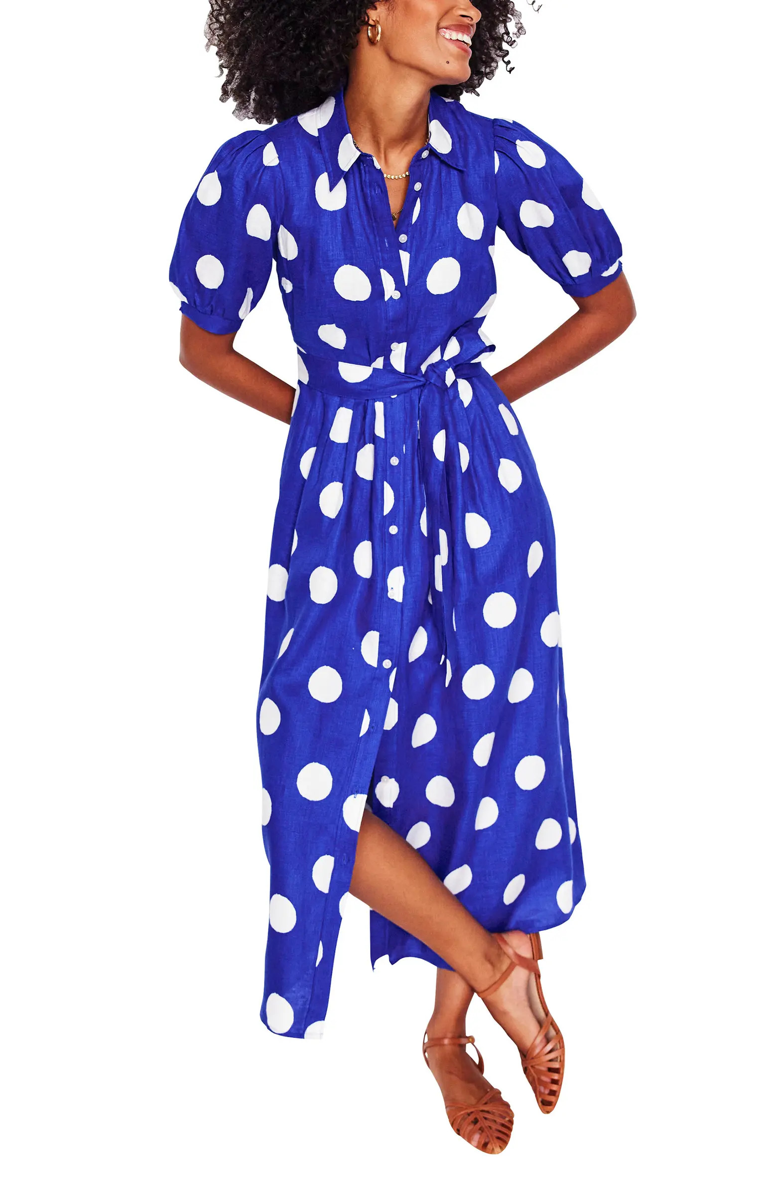 Boden Alexa Polka Dot Linen Shirtdress | Nordstrom | Nordstrom